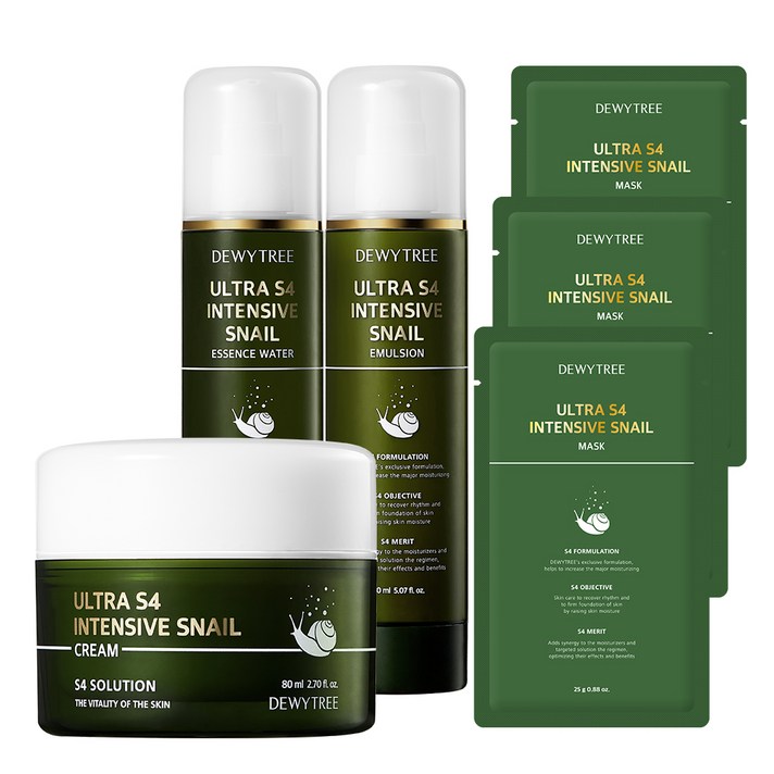 듀이트리 울트라 S4 인텐시브 스네일 크림 80ml + 워터 150ml + 에멀전 150ml + 팩 3p 세트, 1세트