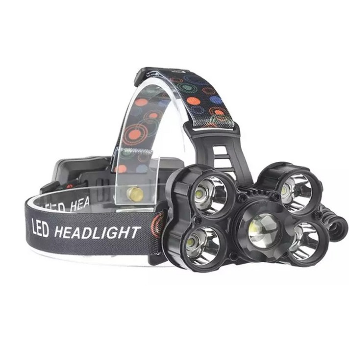 5200루멘 5구 충전식 헤드랜턴 DJ-56, 블랙, 1개