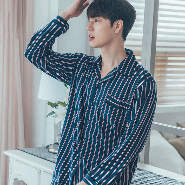 도씨 남성용 피치기모 긴팔 카라 잠옷 상하의 세트