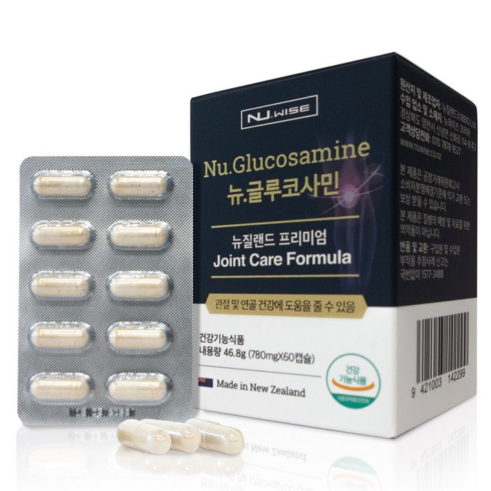 뉴와이즈 초록잎홍합 무릎관절 연골 프리미엄 글루코사민, 1개, 60정