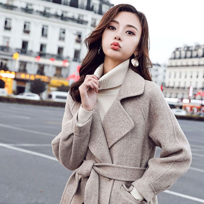 포플러앤씨 럽미 모직 벨트 하프 코트