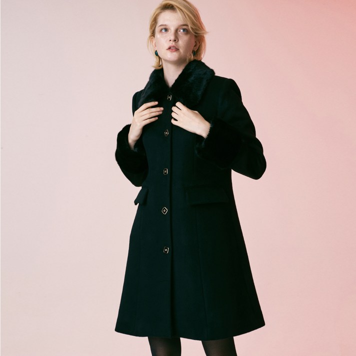 오앨 여성용 FAKE FUR POINT WOOL CASH COAT