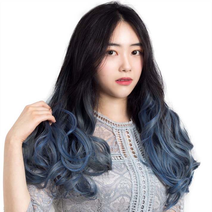 웨이브 붙임머리 블랙 5p, 애쉬블루, 1세트