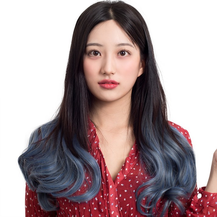투컬러 웨이브 붙임머리 50cm 190g, 블랙 + 애쉬블루, 1개