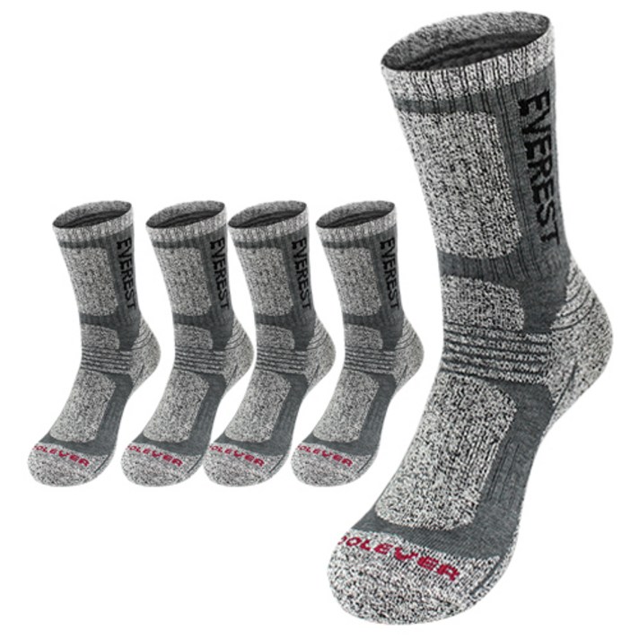 프레리 남성용 일자 에베레스트 장목 등산양말 5켤레, 그레이