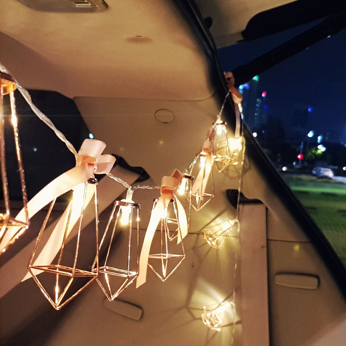 이플린 건전지형 메탈 로즈골드 LED 줄조명 10구 1.5m + 리본DIY + 선물상자, 사각다이아