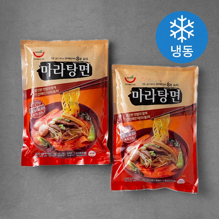 세미원 8분 요리 마라탕면 (냉동), 520g, 2팩