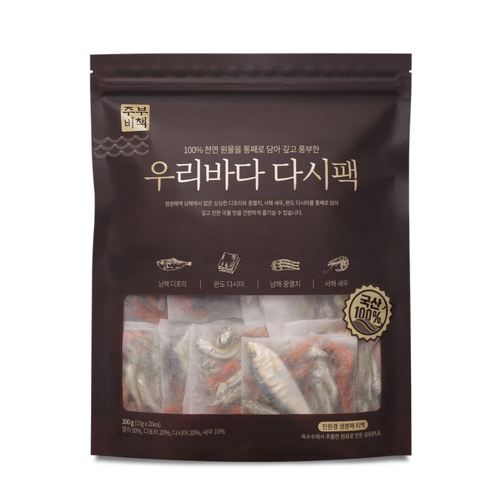 주부비책 우리바다 만능육수 다시팩, 15g, 20개