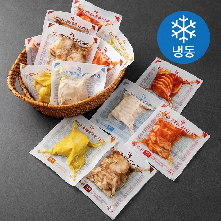 오쿡 슬라이스 닭가슴살 까르보나라맛 100g x 3팩 + 로제맛 100g x 3팩 + 스파이시맛 100g x 3팩 + 갈비맛 100g x 3팩 + 카레맛 100g x 3팩 (냉동), 1세트