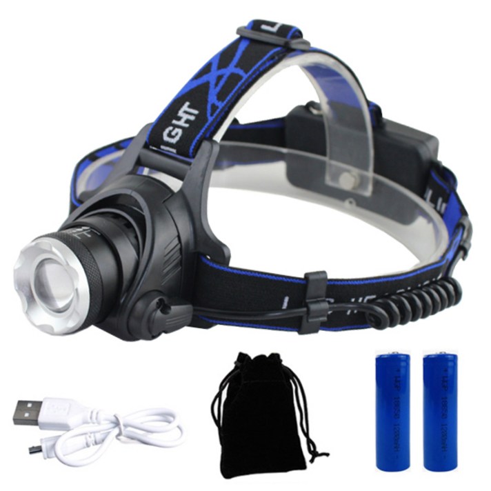 엘마운틴 LED 헤드랜턴 T6 + 배터리 2p + 파우치 + 충전케이블 세트