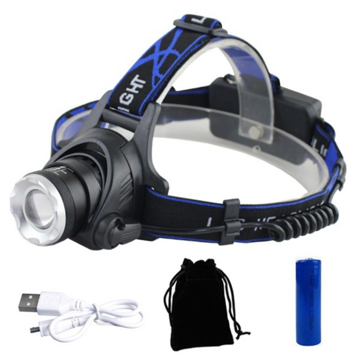 엘마운틴 LED 헤드랜턴 T6 + 배터리 + 파우치 + 충전케이블 세트