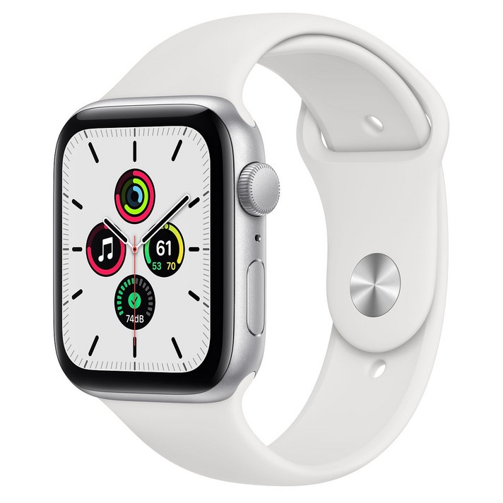 Apple 애플워치 SE, GPS, 실버 알루미늄 케이스, 화이트 스포츠 밴드