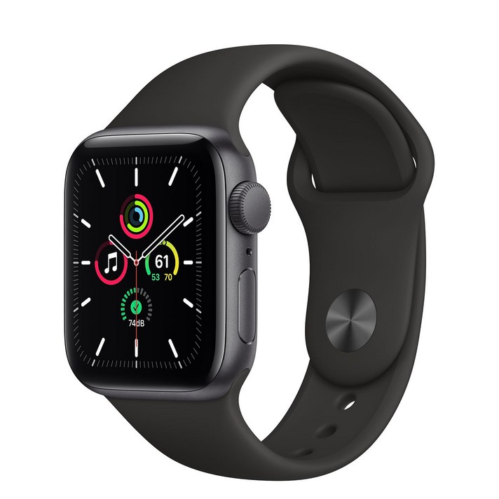 Apple 애플워치 SE, GPS, 스페이스 그레이 알루미늄 케이스, 블랙 스포츠 밴드