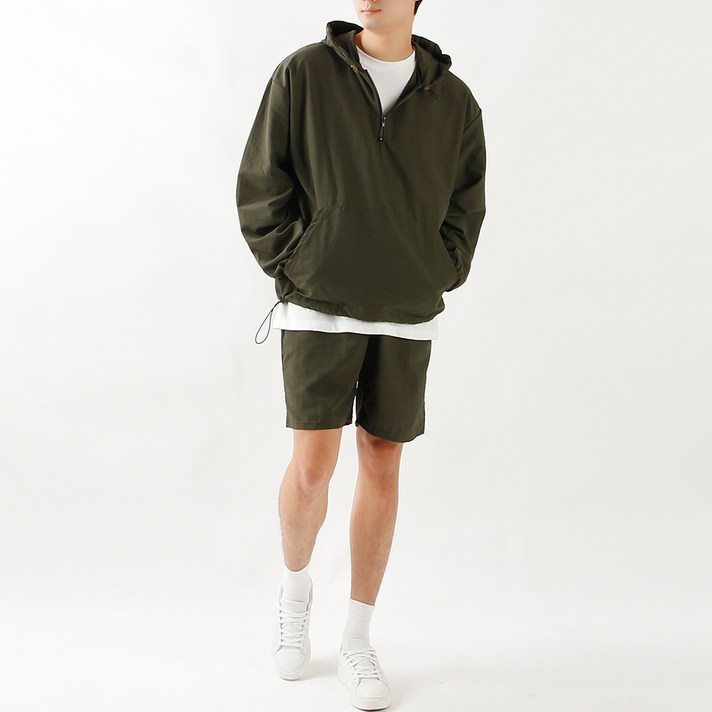 빌락트 오버핏 아노락 긴팔 후드 + 반바지 트레이닝 세트