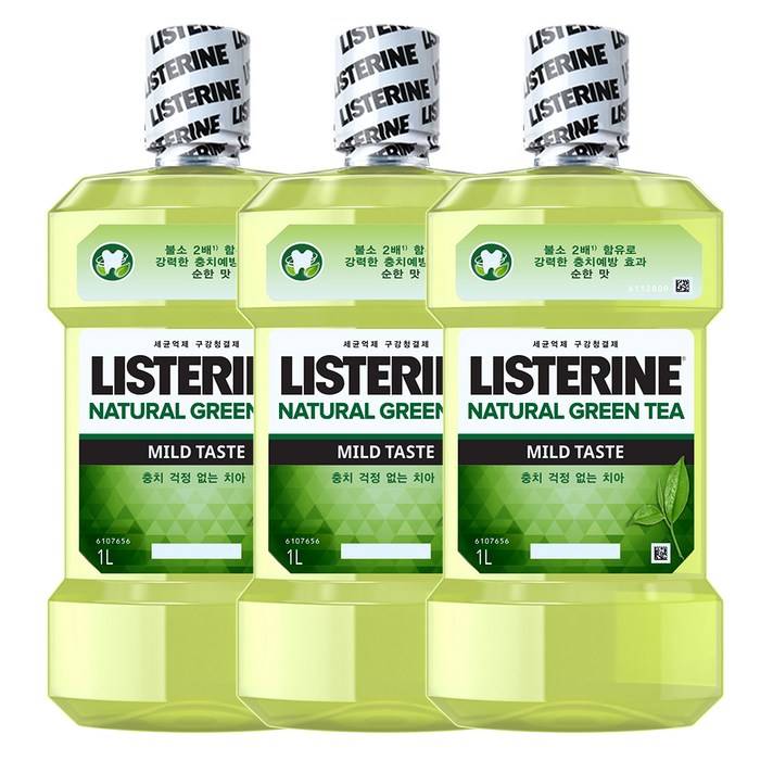 리스테린 내추럴 그린티 마일드 구강청결제, 1000ml, 3개