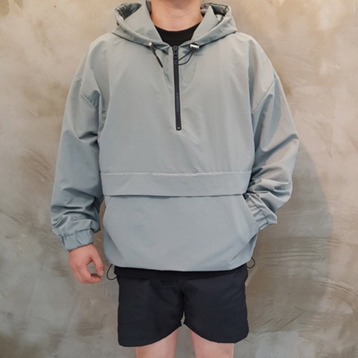 스타일자키 남성용 바람막이 오버핏 아노락 후드 자켓