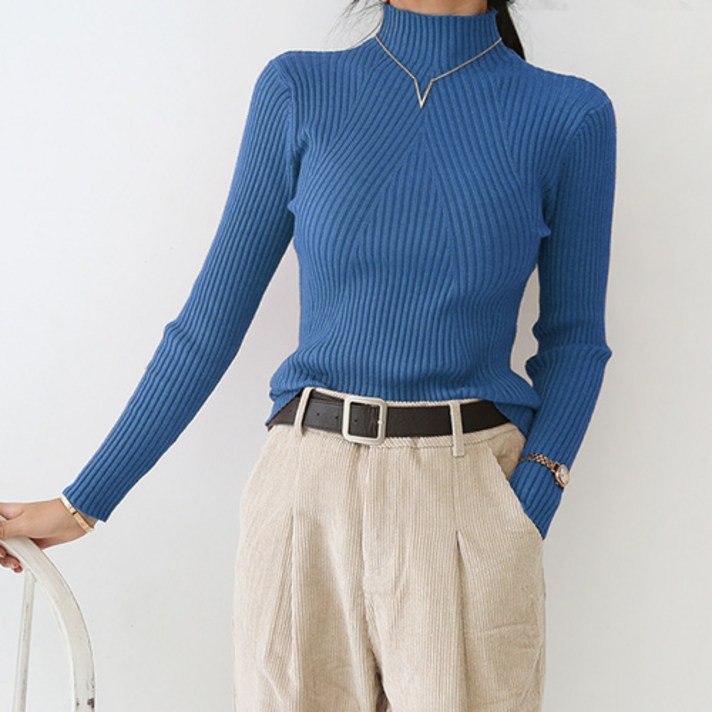 데일리앤 여성용 위빙 반폴라 골지 니트