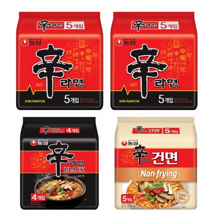 농심 신라면 120g x 10p + 건면 97g x 5p + 블랙 134g x 4p 세트, 19개