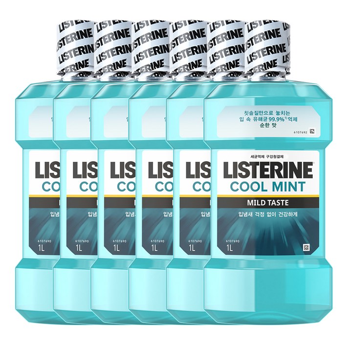 리스테린 쿨민트 마일드 구강청결제, 1000ml, 6개