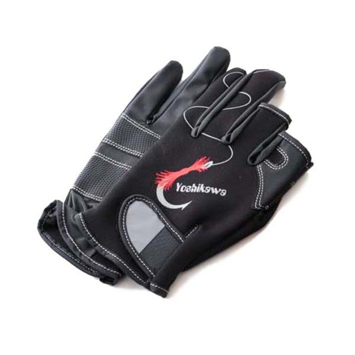 요시가와 3컷 기능성 낚시장갑, 블랙