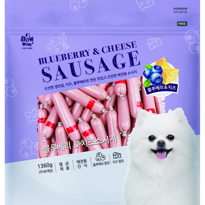 바우와우 강아지 소세지 간식 1.36kg, 블루베리 + 치즈 혼합맛, 1개