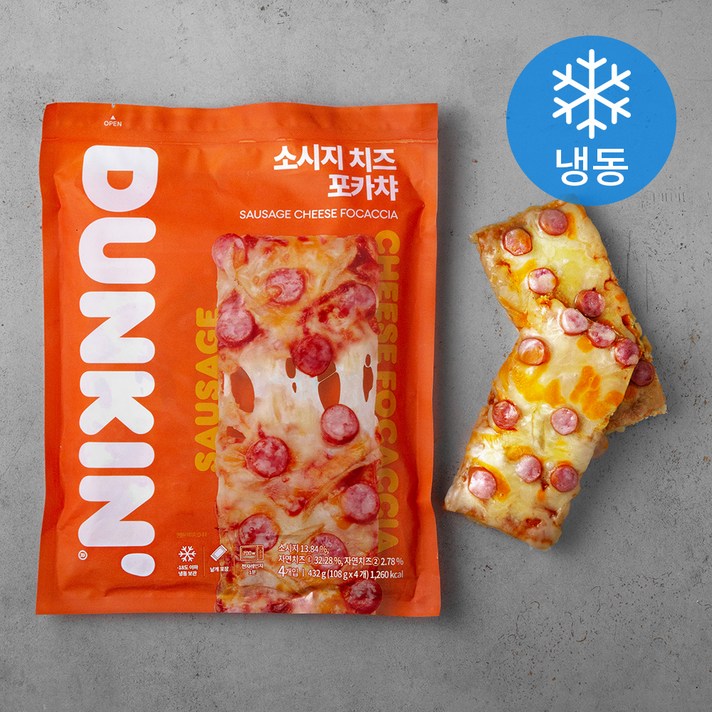 던킨 소시지 치즈 포카챠 (냉동), 432g, 1개