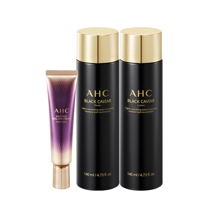 AHC 블랙캐비어 토너 + 로션 + 에이지리스 아이크림 30ml, 1세트