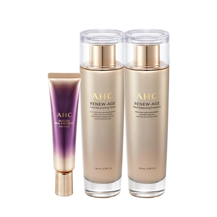 AHC 리뉴에이지 토너 + 로션 + 에이지리스 아이크림 30ml, 1세트