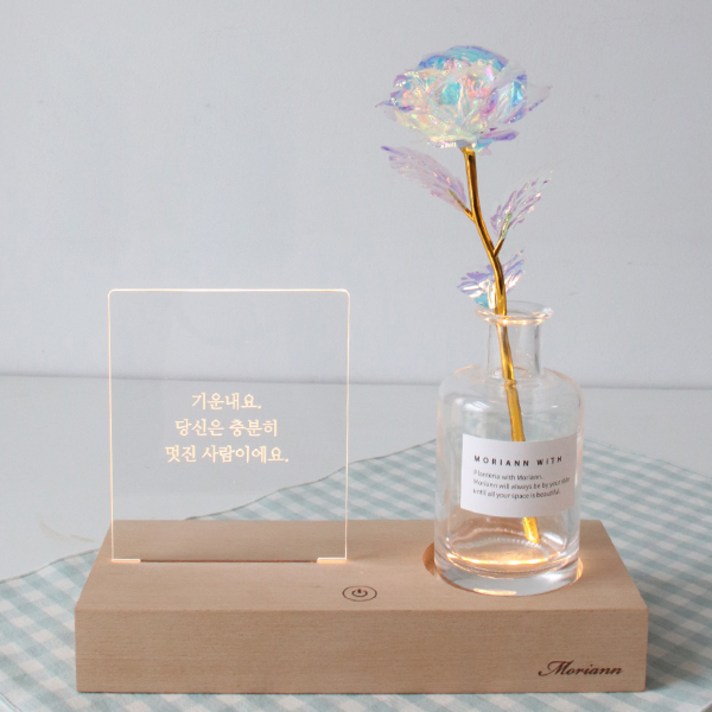 모리앤 감성우드무드등 + 퓨어 화병 + 감성스티커 + 홀로그램꽃 + 감성문구 기운내요, 혼합색상
