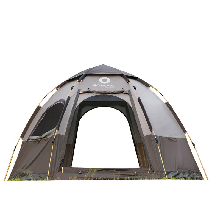 로티캠프 육각 원터치텐트 창문형, 라이트그레이, 4~5인용