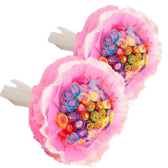조화 미니 광섬유 츄파춥스 사탕부케 2p, 핑크