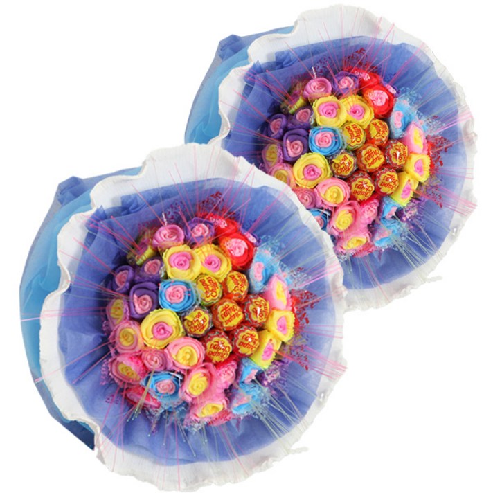 조화 미니 광섬유 츄파춥스 사탕부케 2p, 블루