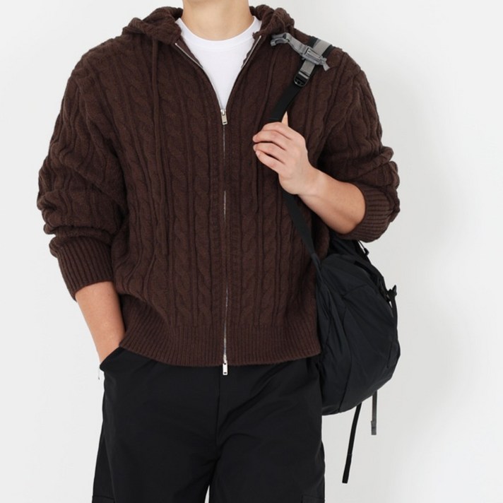 남성용 인피어스 그롤 오버핏 2WAY 니트 후드집업 024FW1DM024