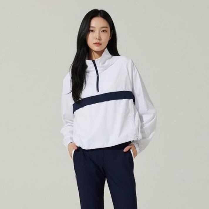 HALEY 여성용 하프 집업 컬러 배색 라인 아노락 HSAWO1006