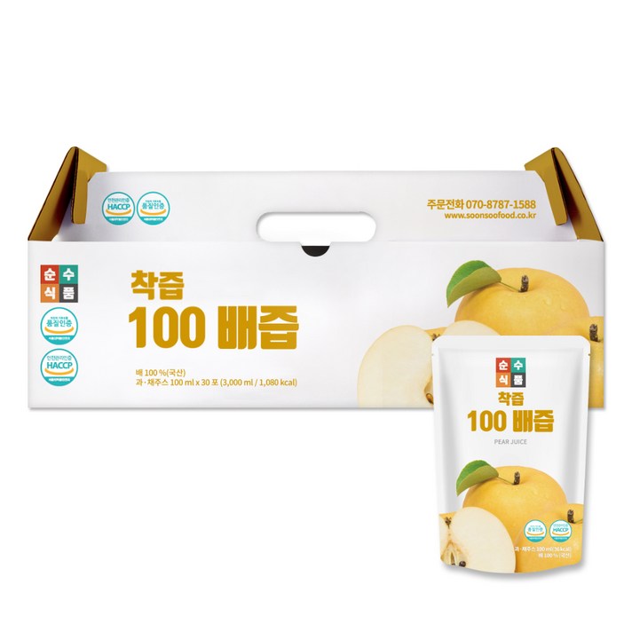 순수식품 착즙 100% 배즙, 100ml, 30개입