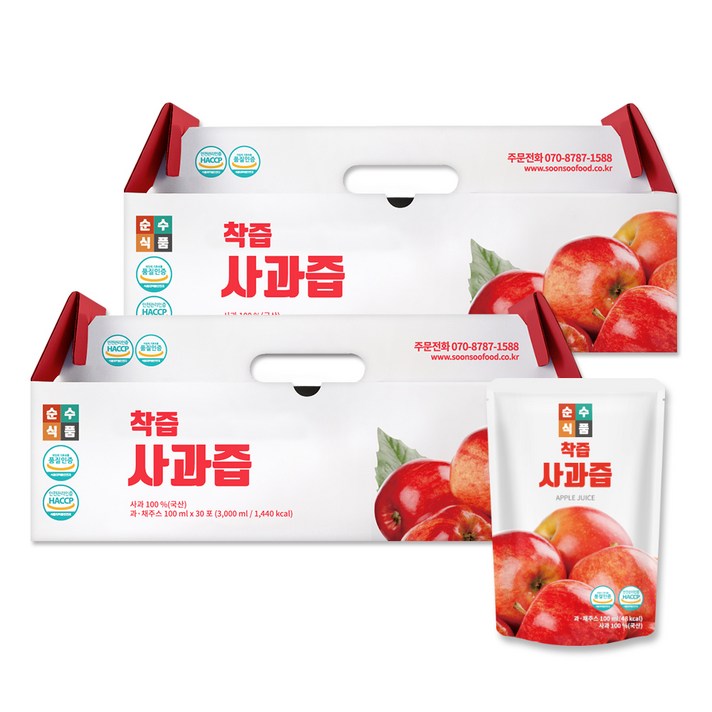 순수식품 착즙 사과즙, 100ml, 60개