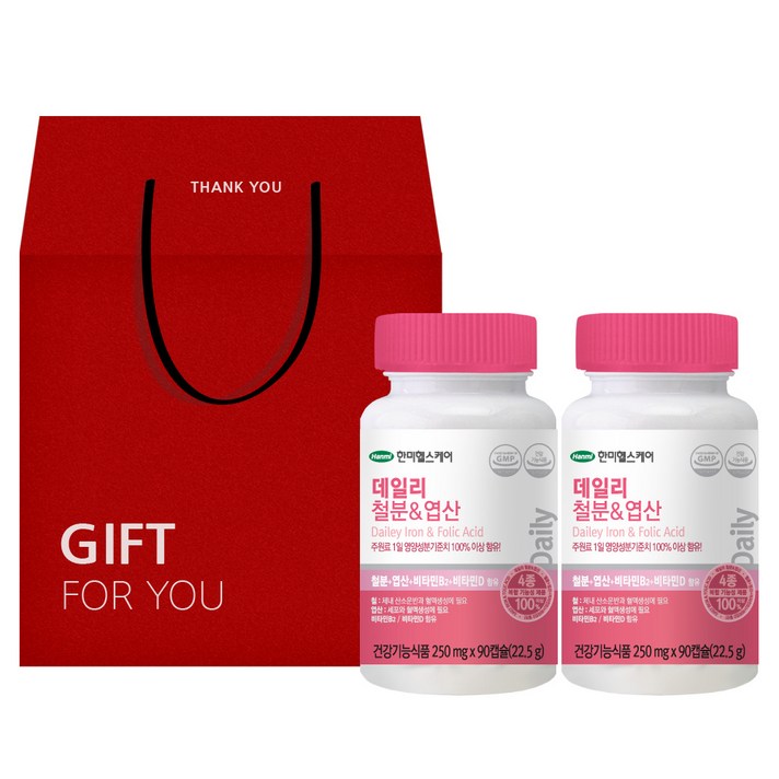 한미헬스케어 데일리 철분 & 엽산 선물세트, 90정, 2개