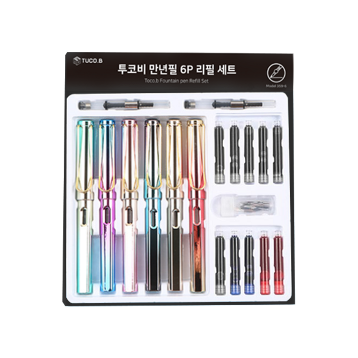 동아피엠에스 투코비 만년필 6p 리필 세트, EF, 레인보우