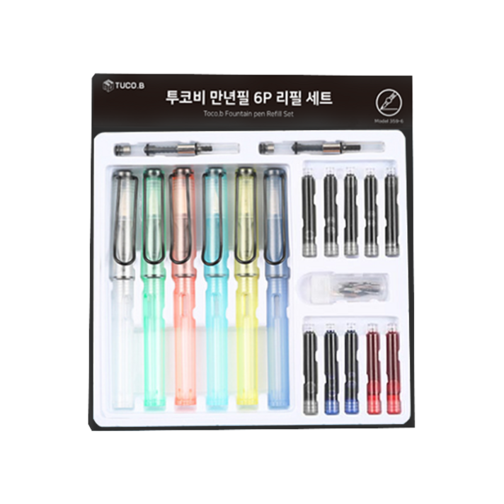 동아피엠에스 투코비 만년필 6p 리필 세트, EF, 클리어