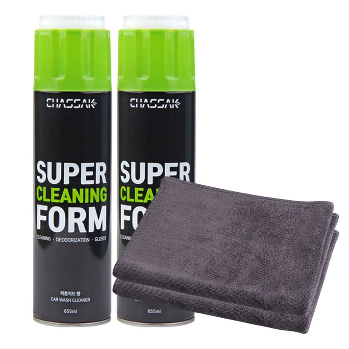 차싹 슈퍼클리닝폼 올인원패키지 세정제 655ml x 2p + 극세사 타올 2p, 1세트