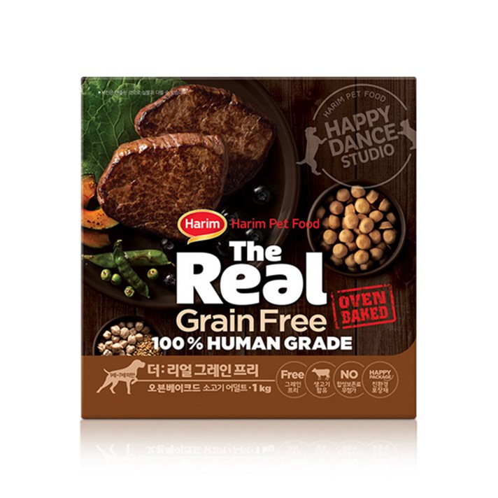 하림 펫푸드 어덜트 소고기 더리얼 그레인프리 오븐베이크드 강아지 사료, 1kg
