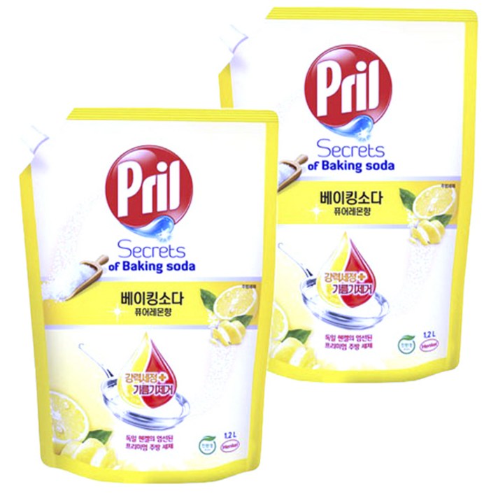 프릴 베이킹소다 세제 퓨어레몬향, 1.2L, 2개
