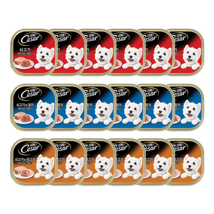 시저 1세 이상 강아지 주식캔 100g 3종 x 6p, 소