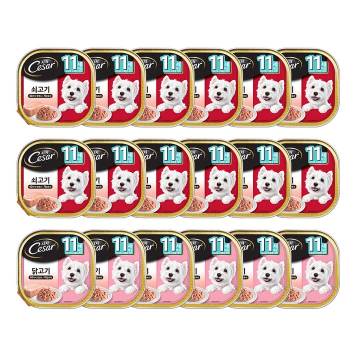 시저 11세 이상 시니어 강아지 주식캔 쇠고기 100g x 12p + 닭고기 100g x 6p, 소