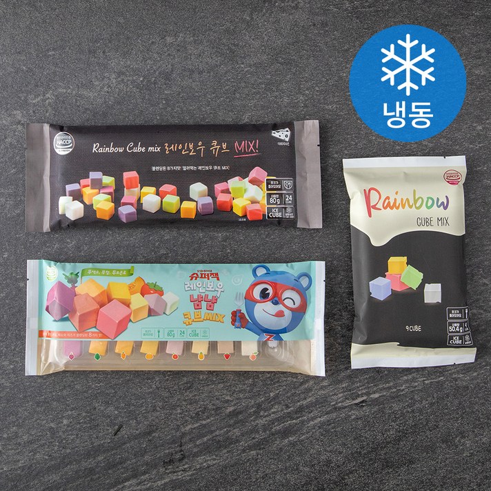 레인보우 큐브치즈 블랙 80g + 슈퍼잭 레인보우 냠냠 큐브치즈 80g + 9구 레인보우 큐브치즈 50g (냉동), 1세트
