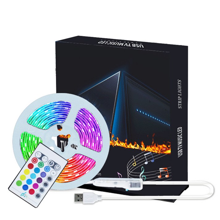 USB 붙이는 LED 간접 조명 2m, 혼합색상