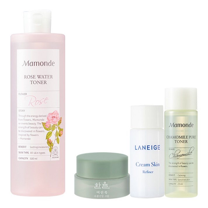 마몽드 로즈워터 토너 500ml + 아모레퍼시픽 기초케어 3종, 1세트