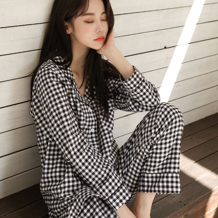 어나더디 커플용 잔체크 잠옷 상하의 세트