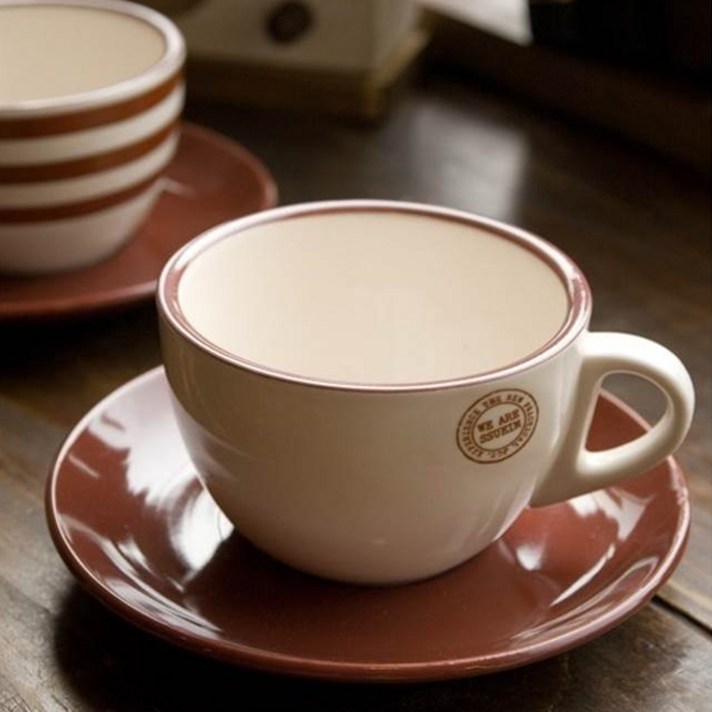 쓰임 더카페 아메리카노 커피잔 + 받침, 브라운, 2세트