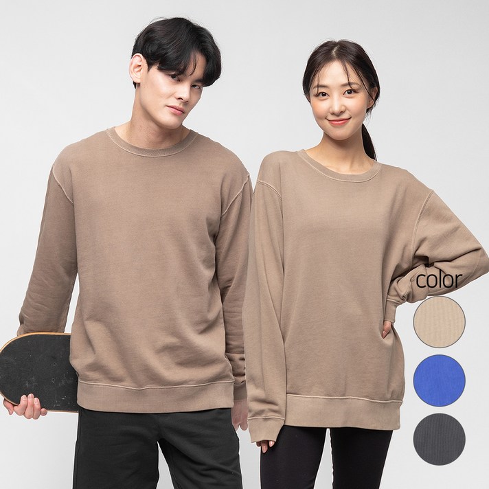 캐럿 남녀공용 릴렉스핏 가먼트다잉 맨투맨 티셔츠